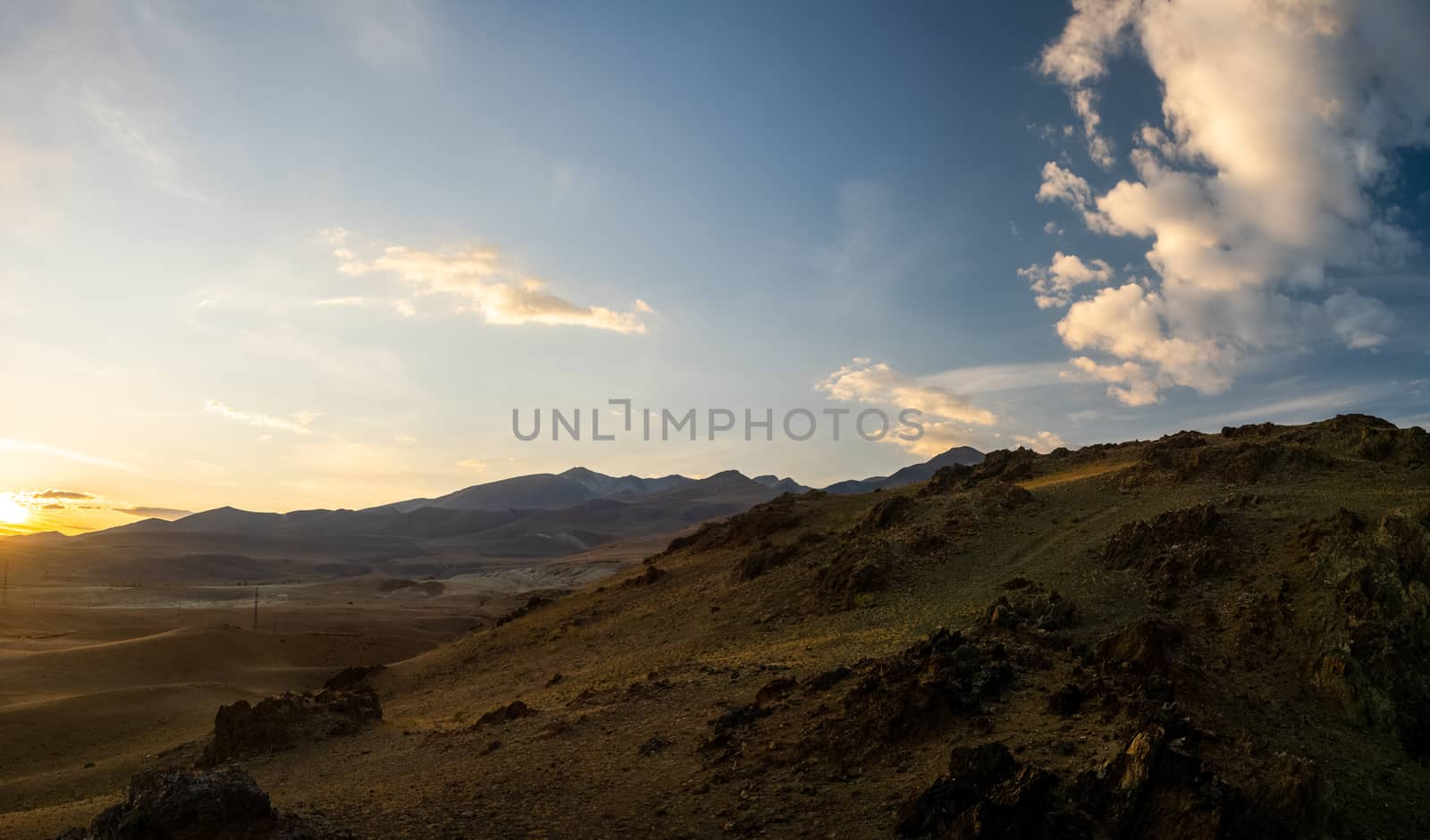 Mountains and hills altai in autumn, panoramic photo. by DePo