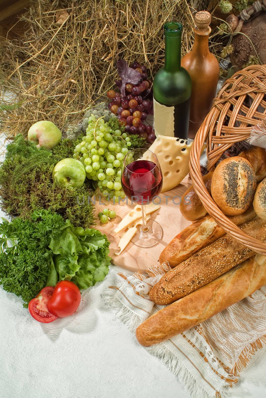 Different kinds of bread on a studio background