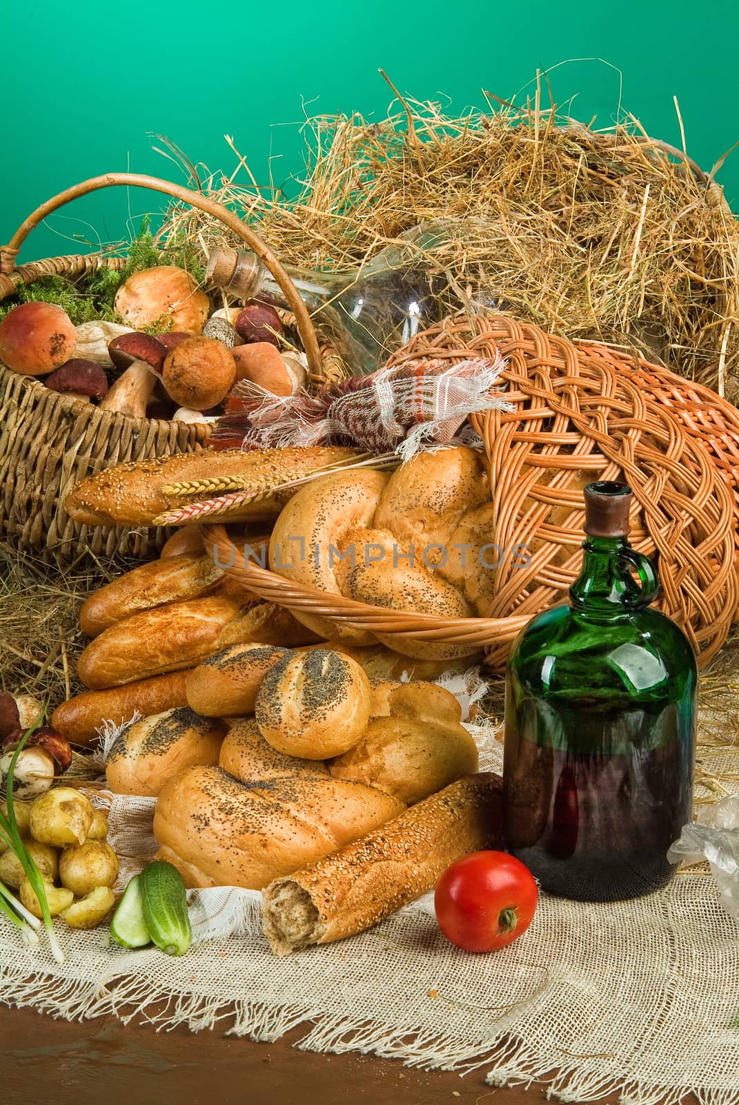 Different kinds of bread on a studio background