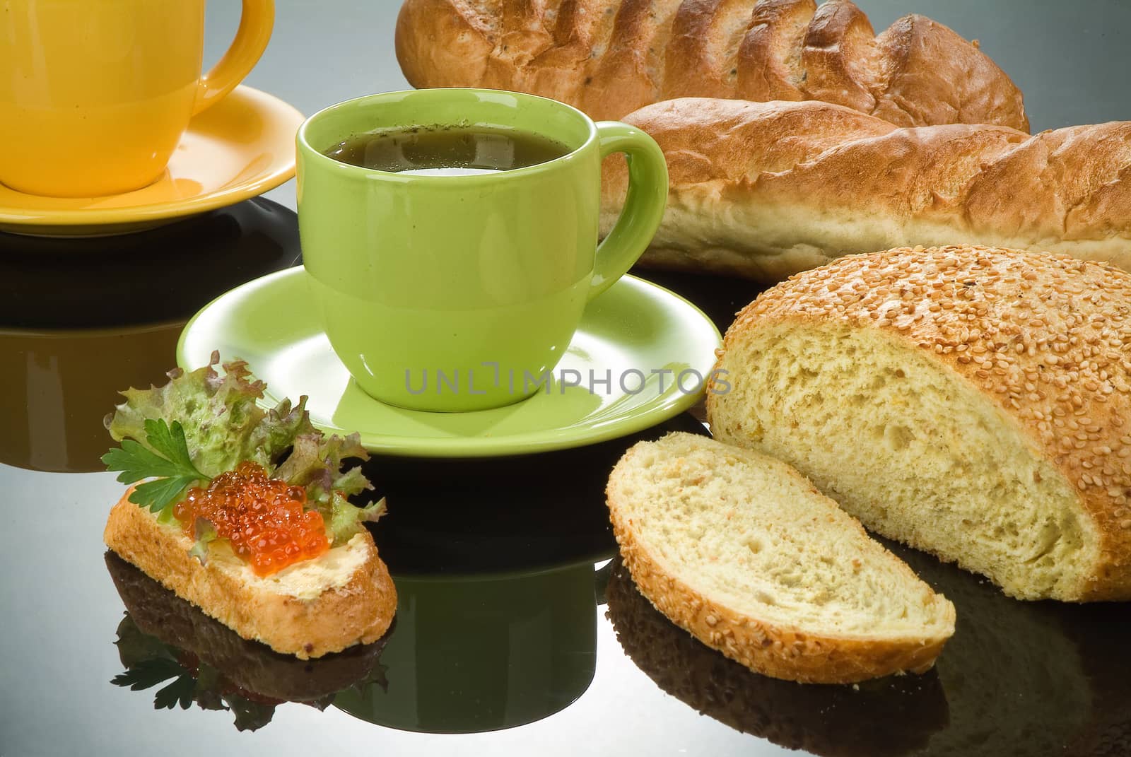 Different kinds of bread on a studio background