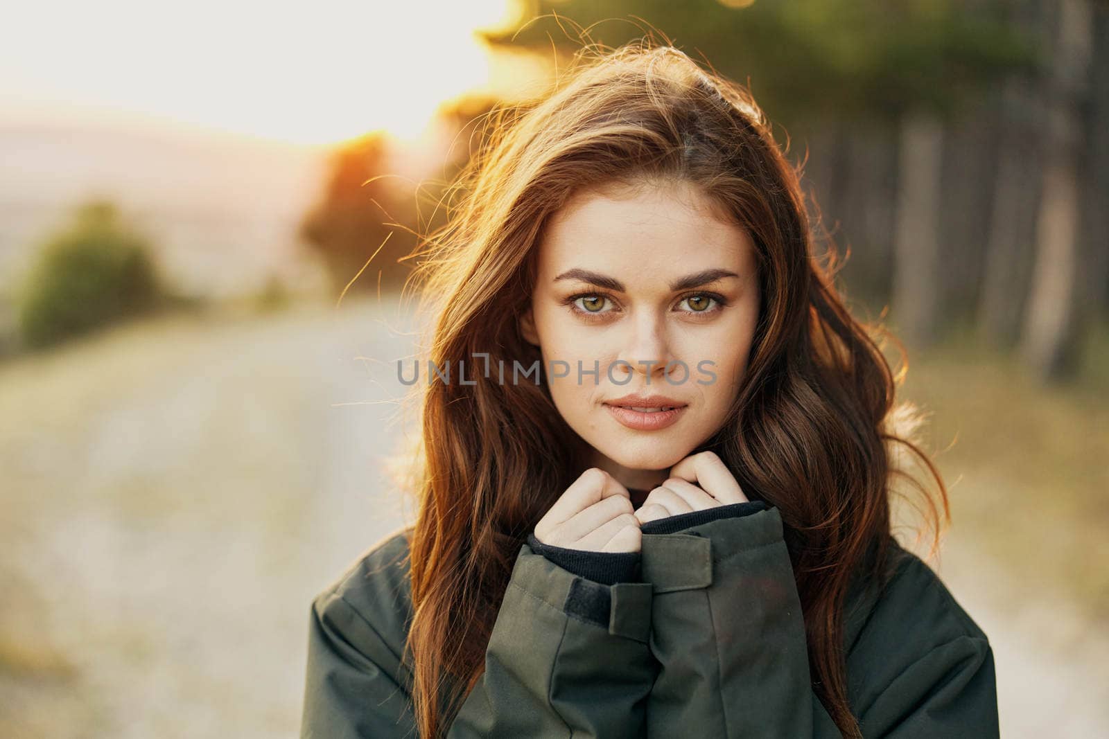 woman warm jackets attractive look close-up outdoors nature by SHOTPRIME