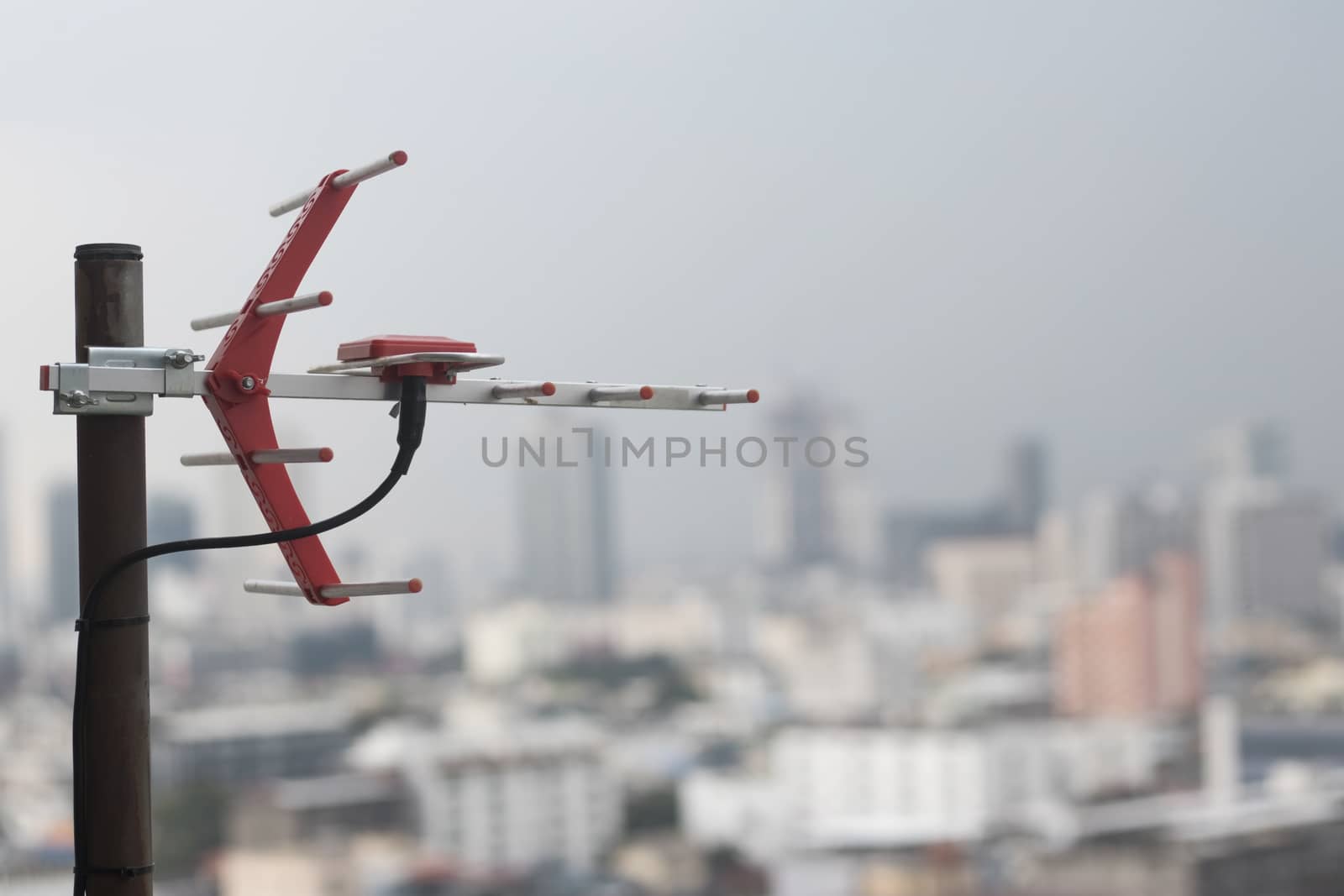 TV antenna with blurred background. by Eungsuwat