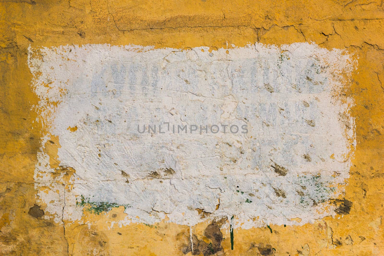 Yellow plsater wall with black mold background and white rectangular on it.