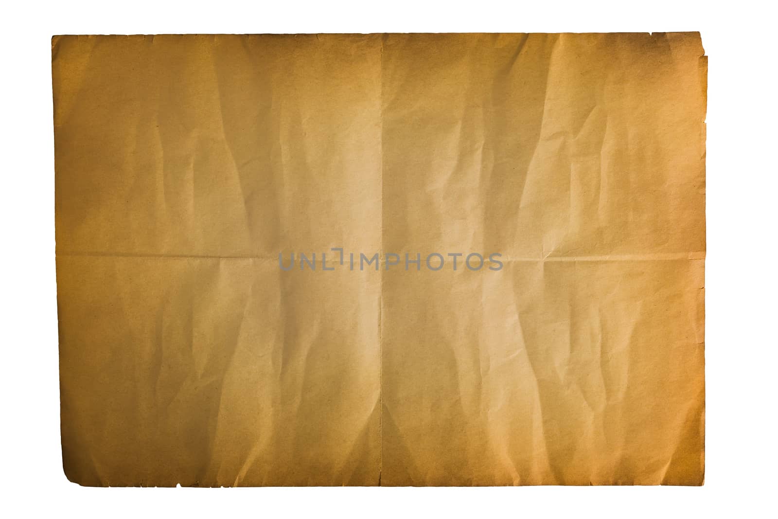 single old flat sheet of paperfolded twice isolated on white background