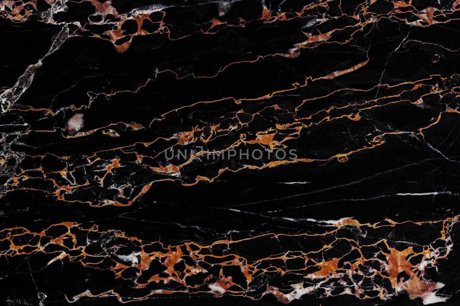 Black and gold natural marble flat surface close-up texture