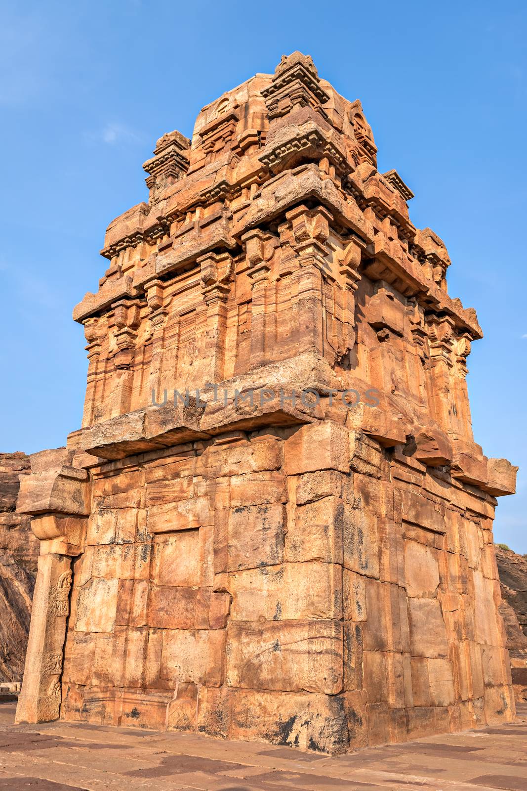 Close up image of Lower Shivalaya temple, North Badami Fort, Karnataka India. by lalam