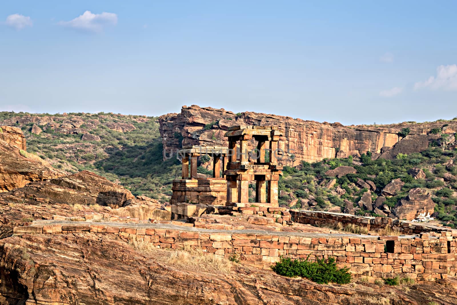 Ancient stone, watch towers near Lower Shivalaya, north Badami f by lalam