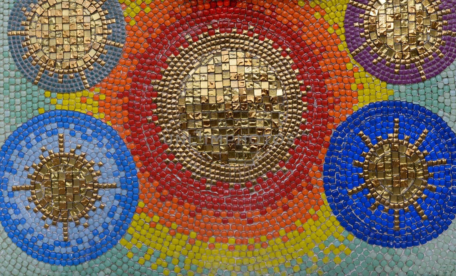Mosaic background image With a multi-colored pattern Decorated in temples in Thailand