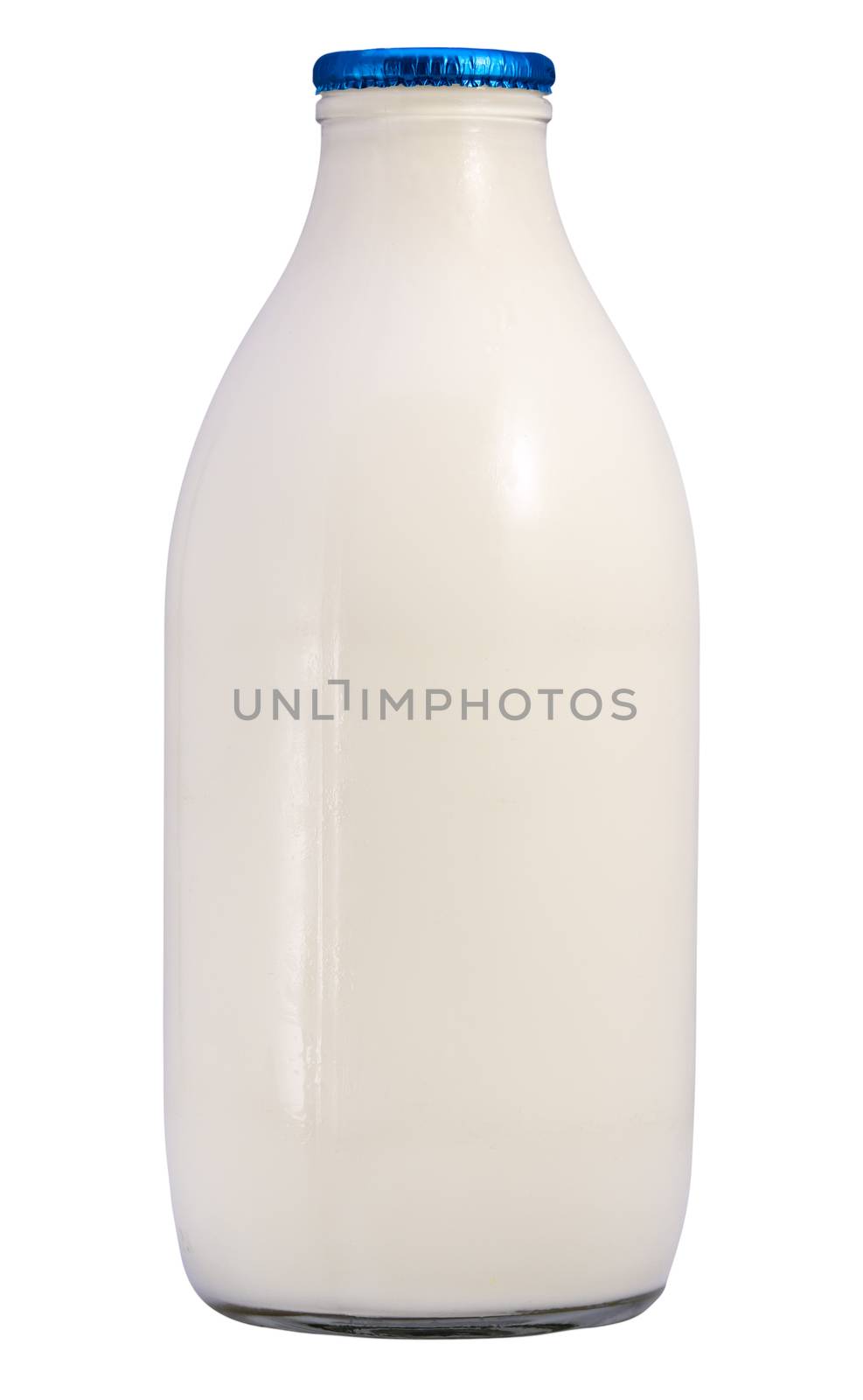 Isolated Pint Of Fresh Whole Milk In A Glass Bottle