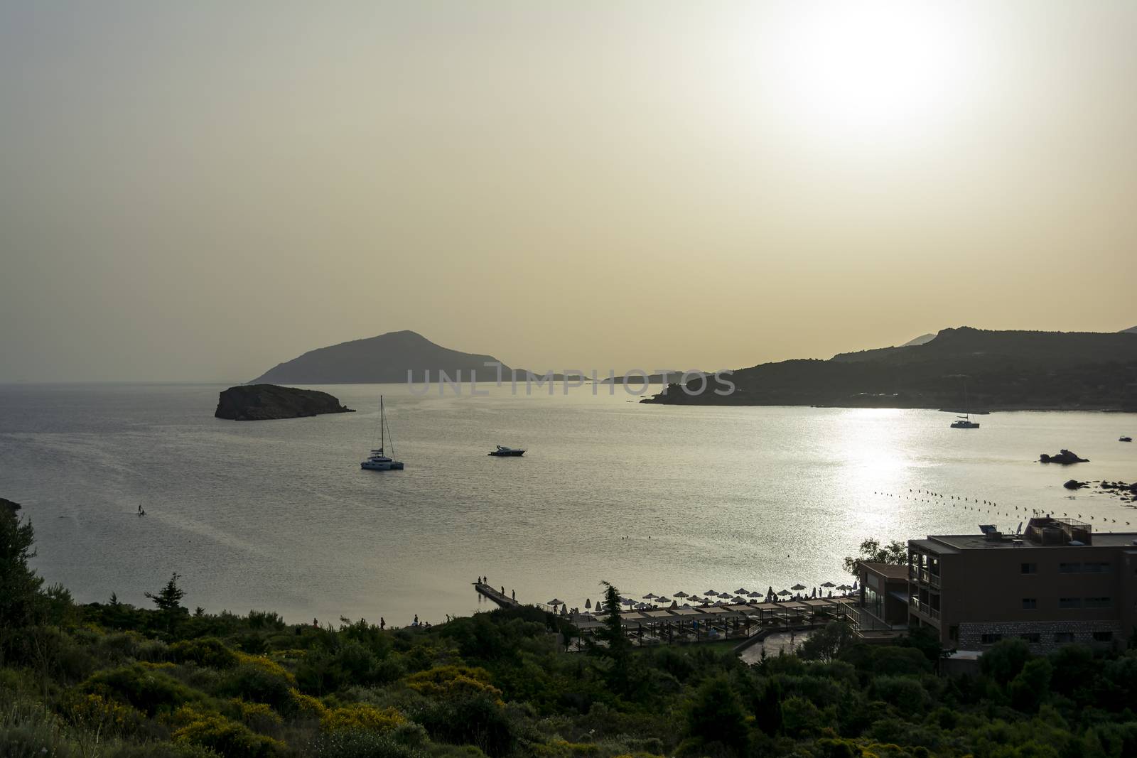 Beautiful sunset in athens region. Greece sea sunset.