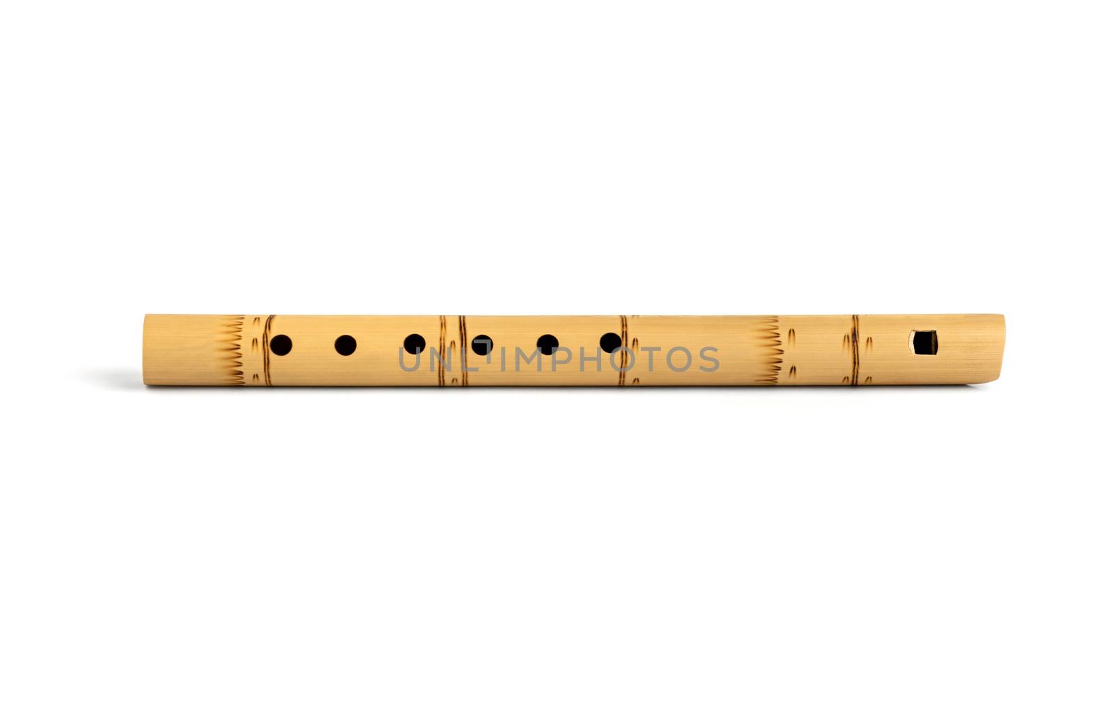 Flute isolated on white. Traditional wind musical instrument of Latin America. Bamboo flute block. Ken's whistle flute.