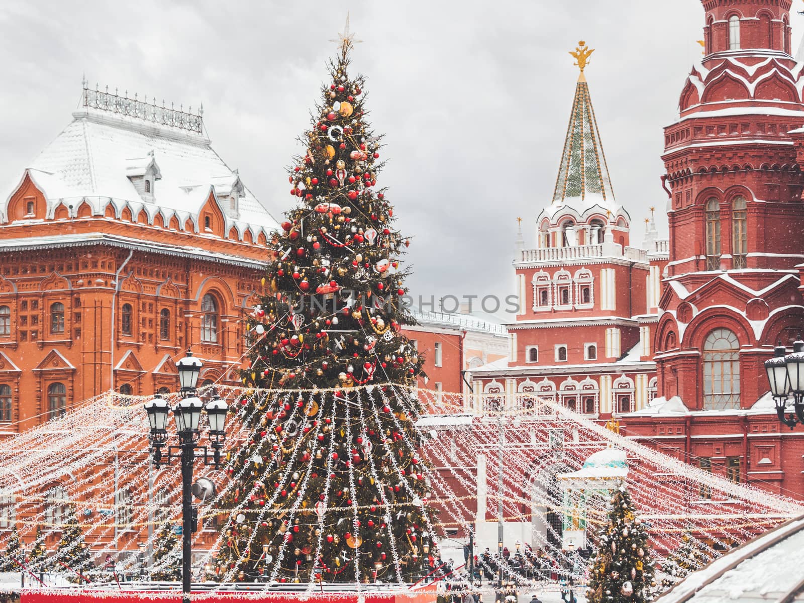 Christmas tree on Manezhnaya square near State Historical Museum by aksenovko