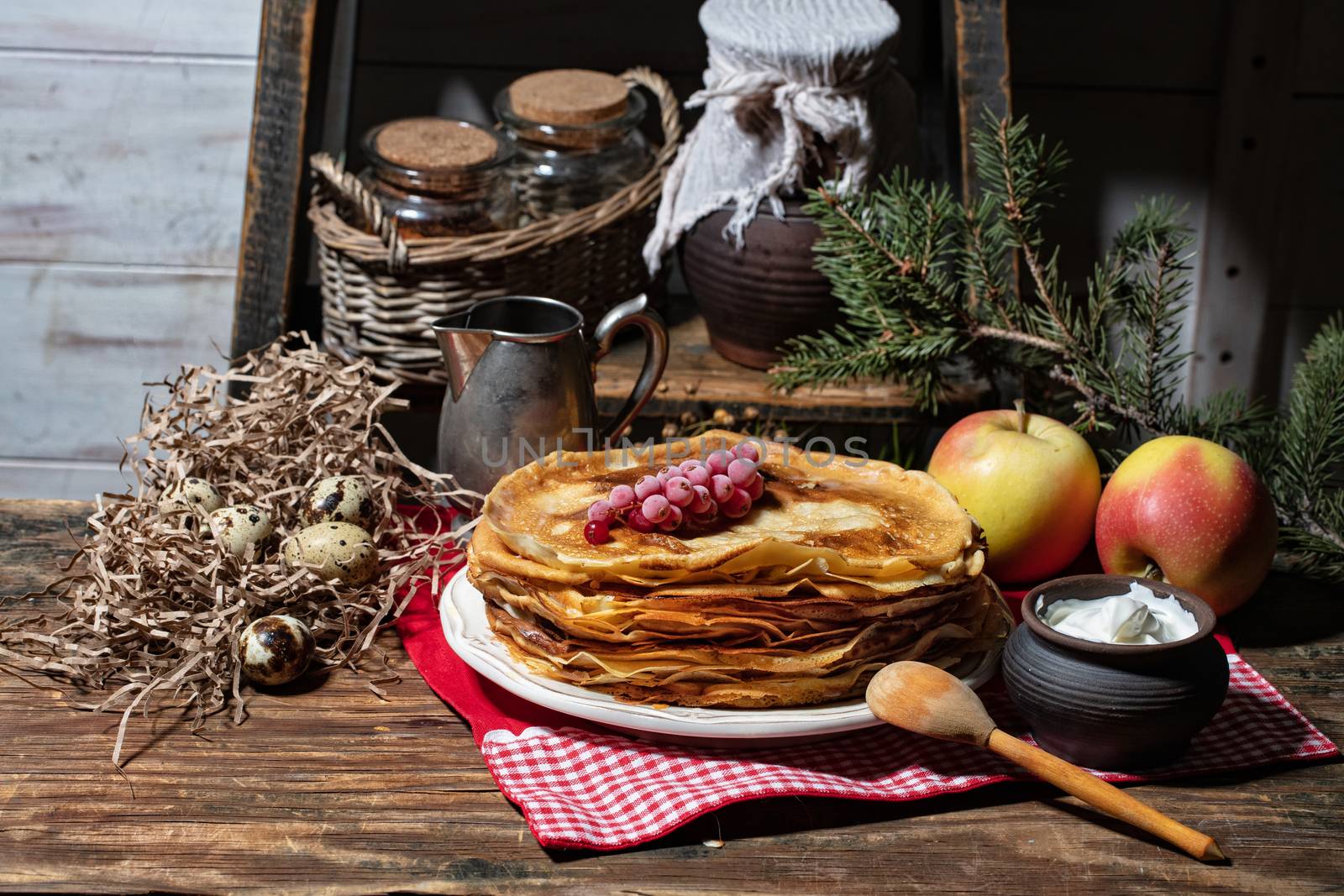 Pancakes On An Old Wooden desk by Fotoskat