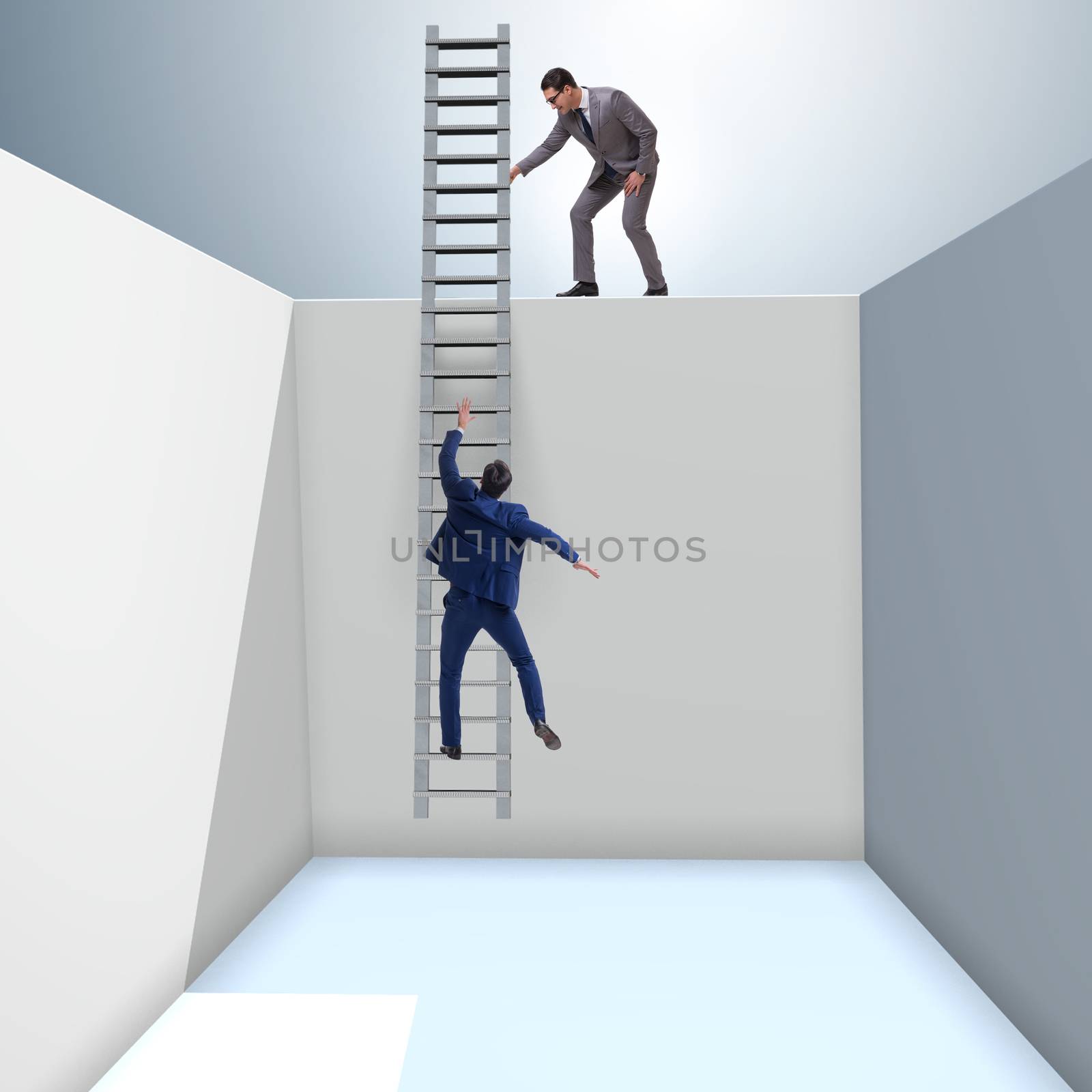 Businessman helping colleague to escape from problems by Elnur