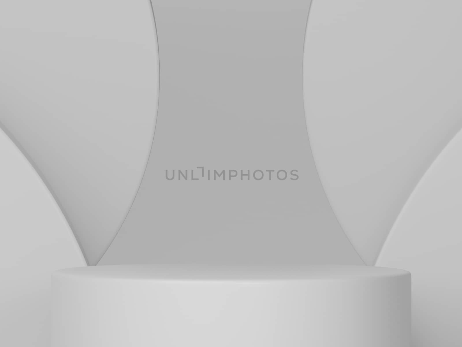 Minimal scene with podium and abstract background round shapes. Off white colors scene. 3d rendering.