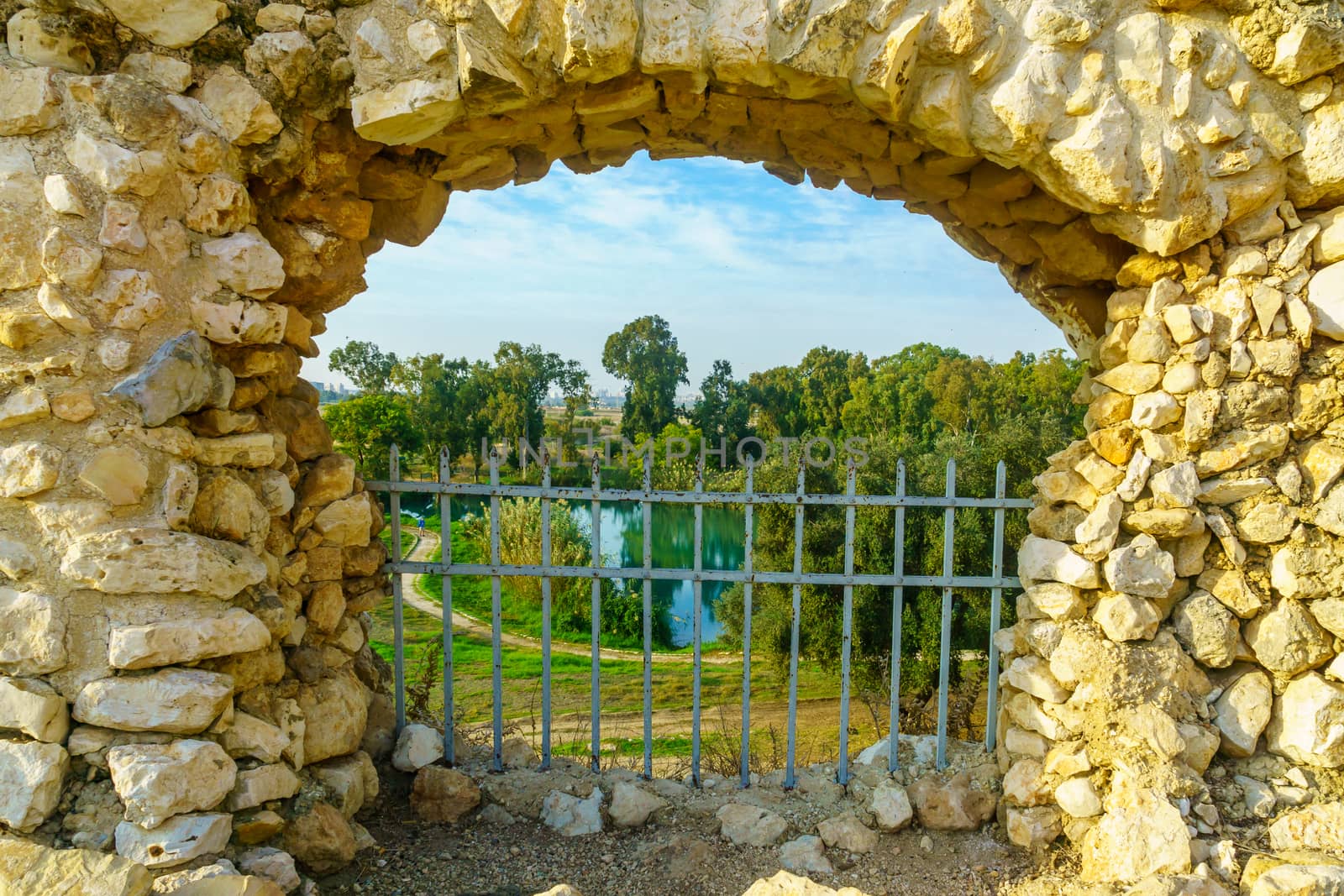 View from the Antipatris Fort (Binar Bashi) towards the lake, in Yarkon (Tel Afek) National Park, central Israel