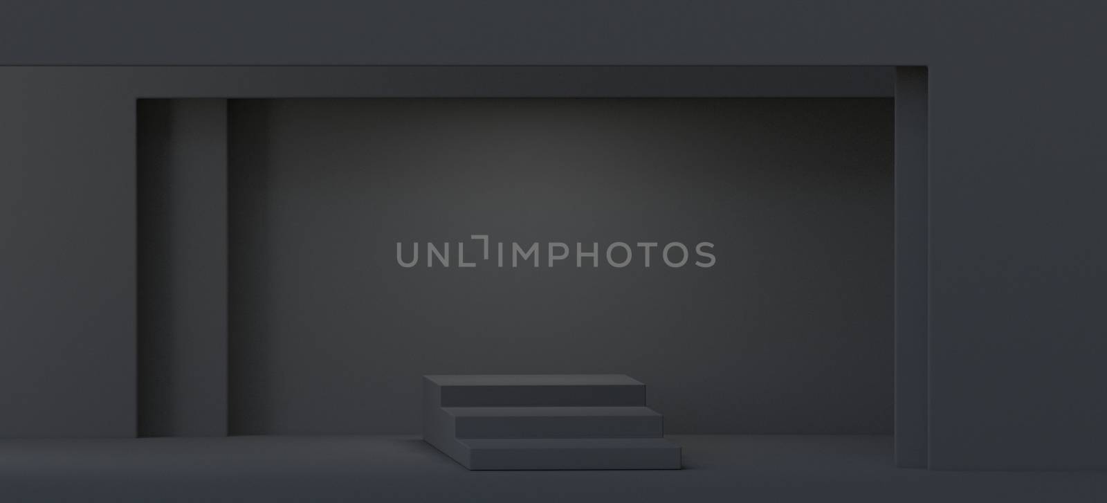 Abstract background black stage with smooth light 3D render illustration on black background