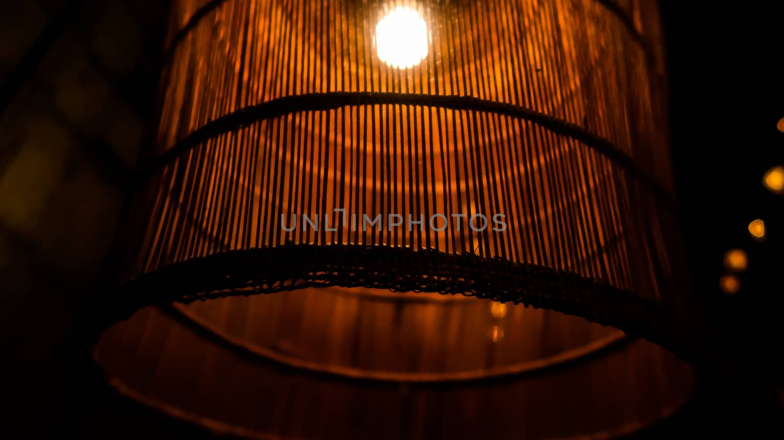 Vintage lamp in restaurant. Close up of lamp in restaurant. Indoor decoration. Interior lights.