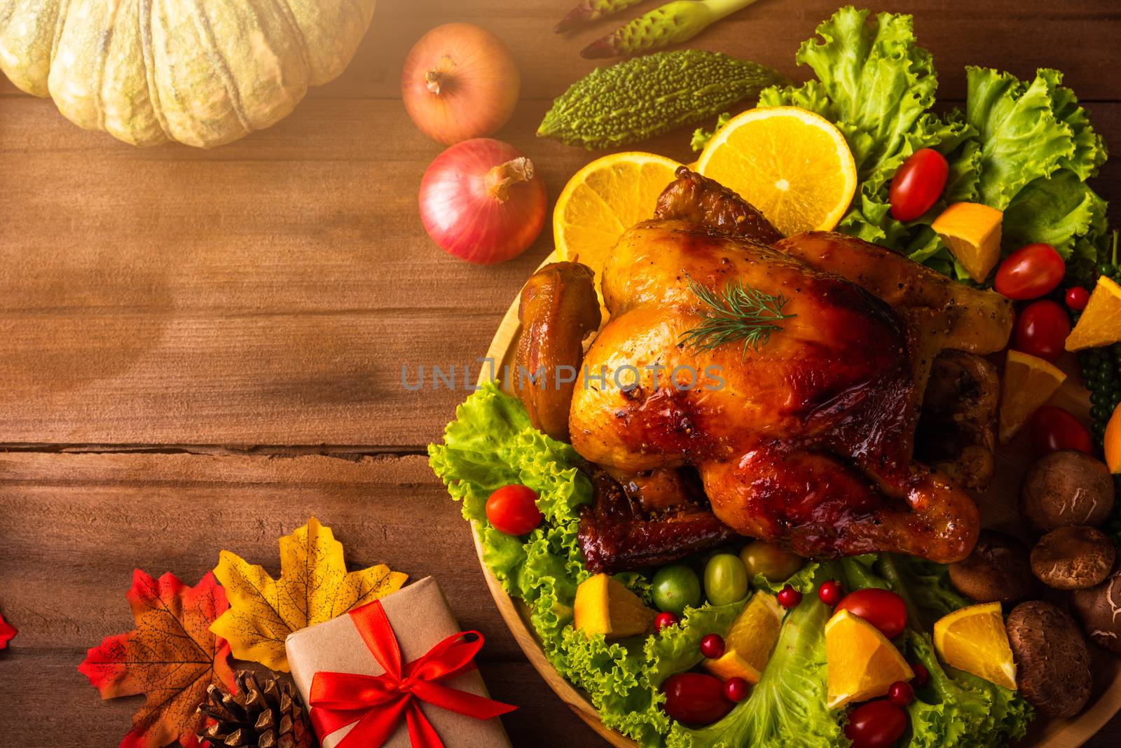 Thanksgiving roasted turkey or chicken and vegetables by Sorapop
