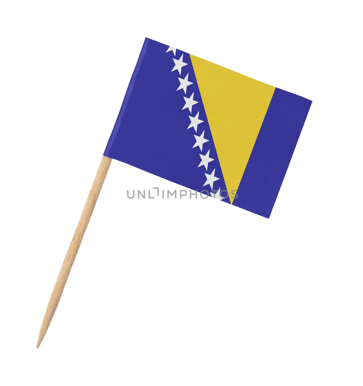 Small paper flag of Bosnia and Herzegovina on wooden stick by michaklootwijk