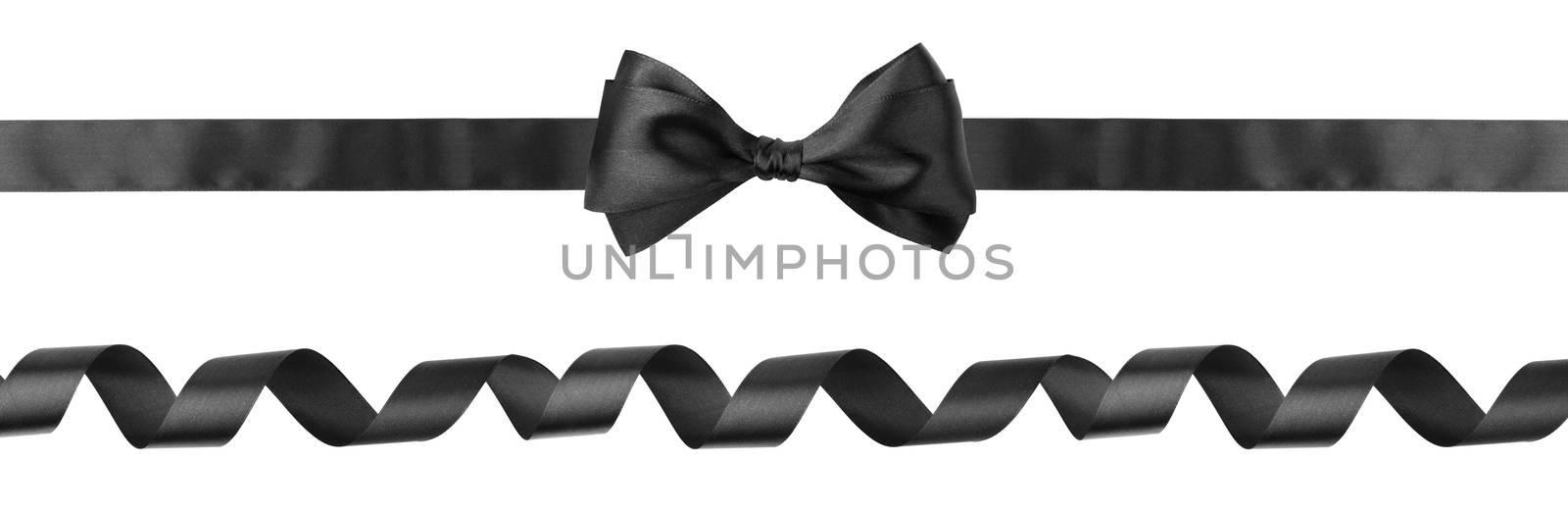 Black curly ribbon and bow isolated on white background, Black friday gift sale concept