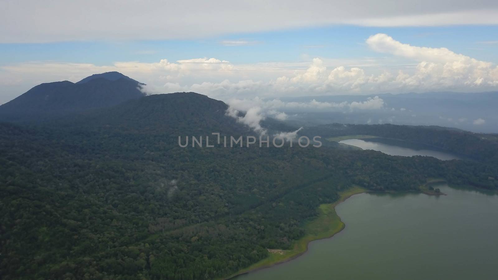 Aerial view of over Twin Lakes Buyan and Tamblingan in North Bali, Indonesia, a caldera lakes at Bali. Beautiful lakes with turquoise water in the mountains of the island of Bali. Landscape, lake by Sanatana2008