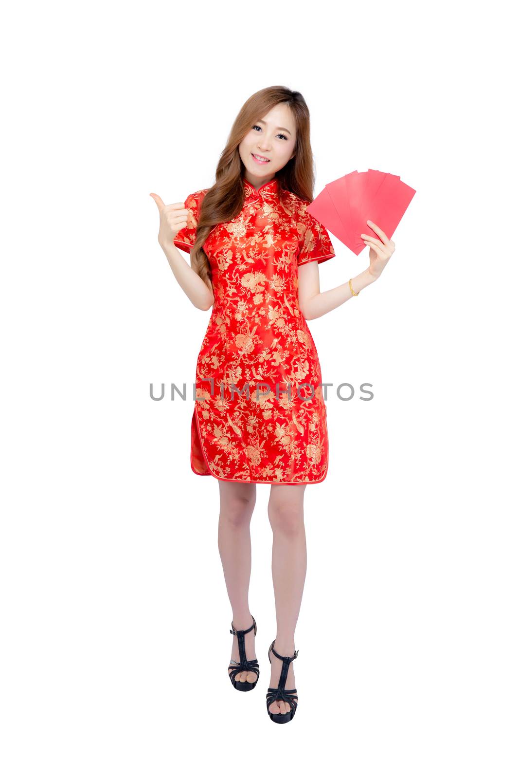 Beautiful portrait young asian woman cheongsam dress smiling hol by nnudoo