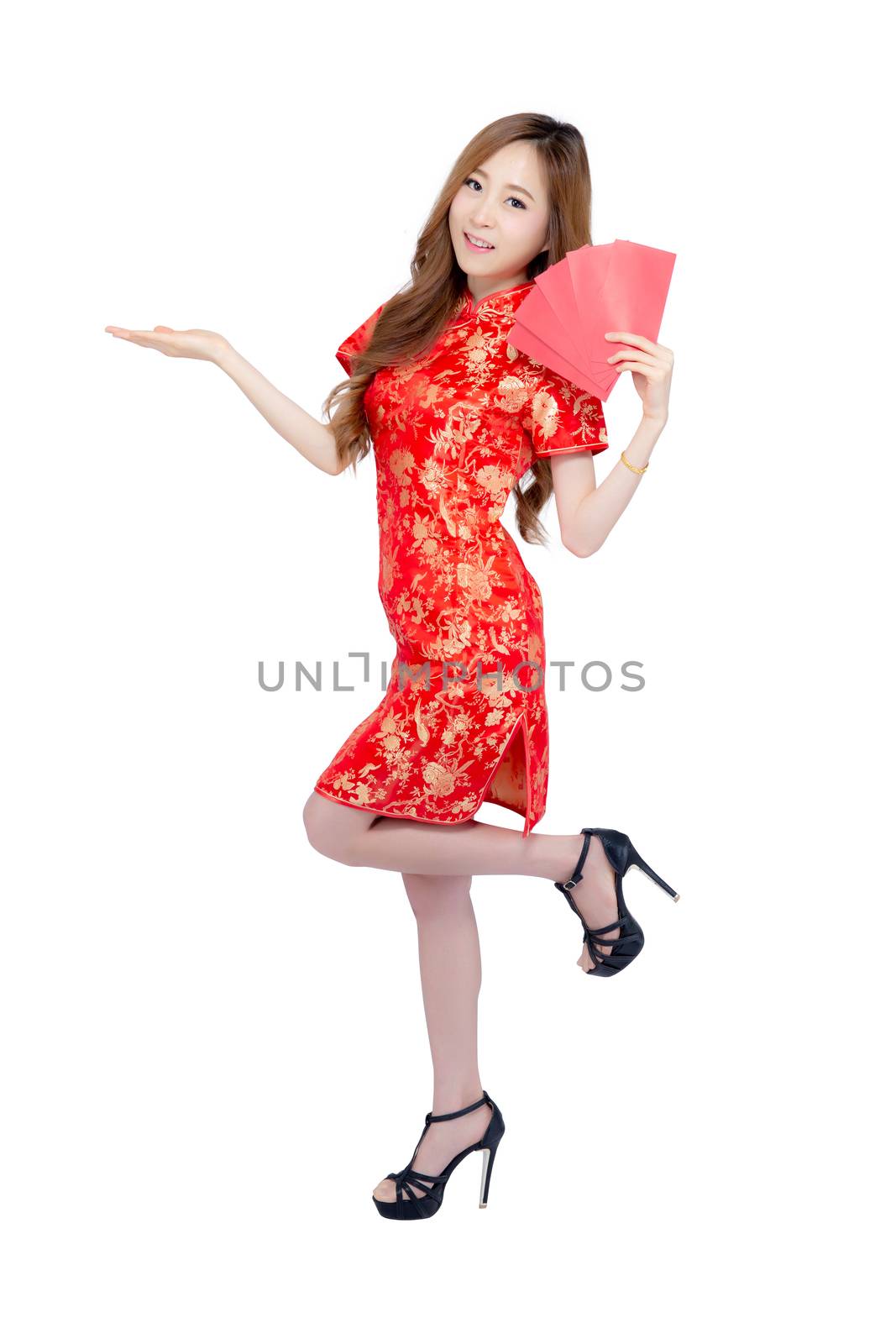 Beautiful portrait young asian woman cheongsam dress smiling pre by nnudoo