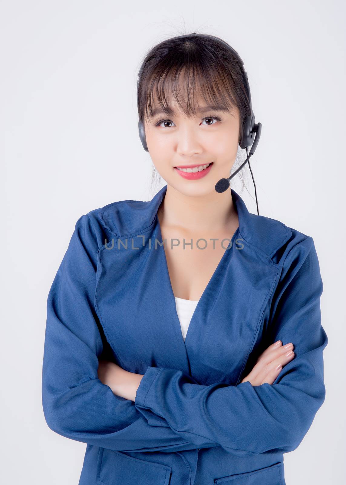 Beautiful portrait young asian business woman customer service j by nnudoo