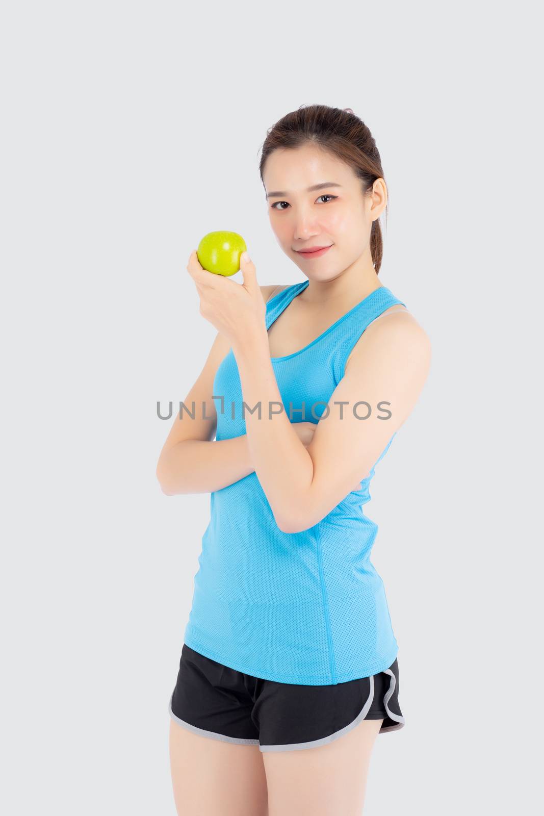 Beautiful portrait young asian woman in sport clothing with sati by nnudoo