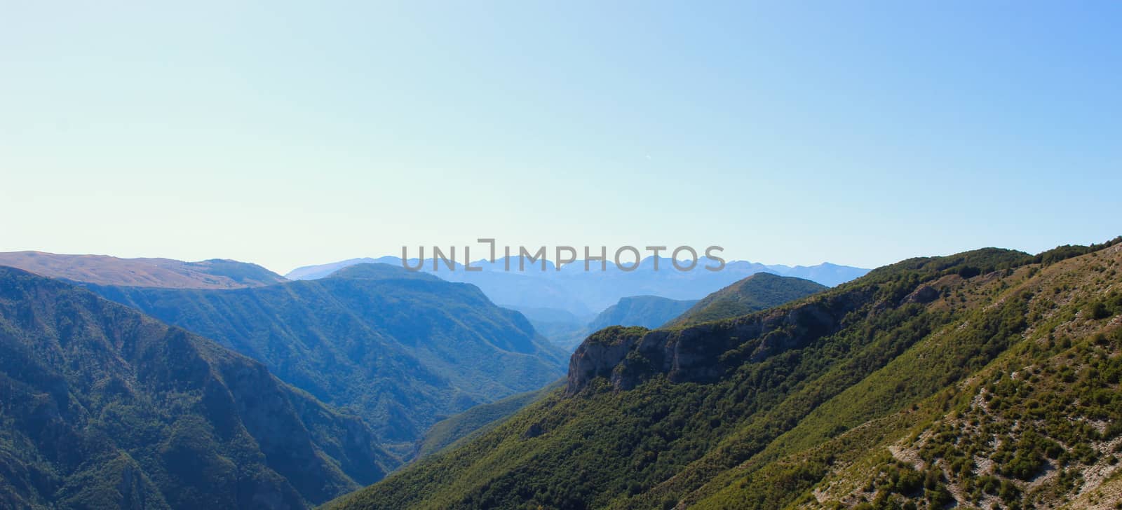 Banner of the mountains of Bosnia and Herzegovina, observed from the mountain Bjelasnica near the old Bosnian village of Lukomir. Bjelasnica Mountain, Bosnia and Herzegovina.