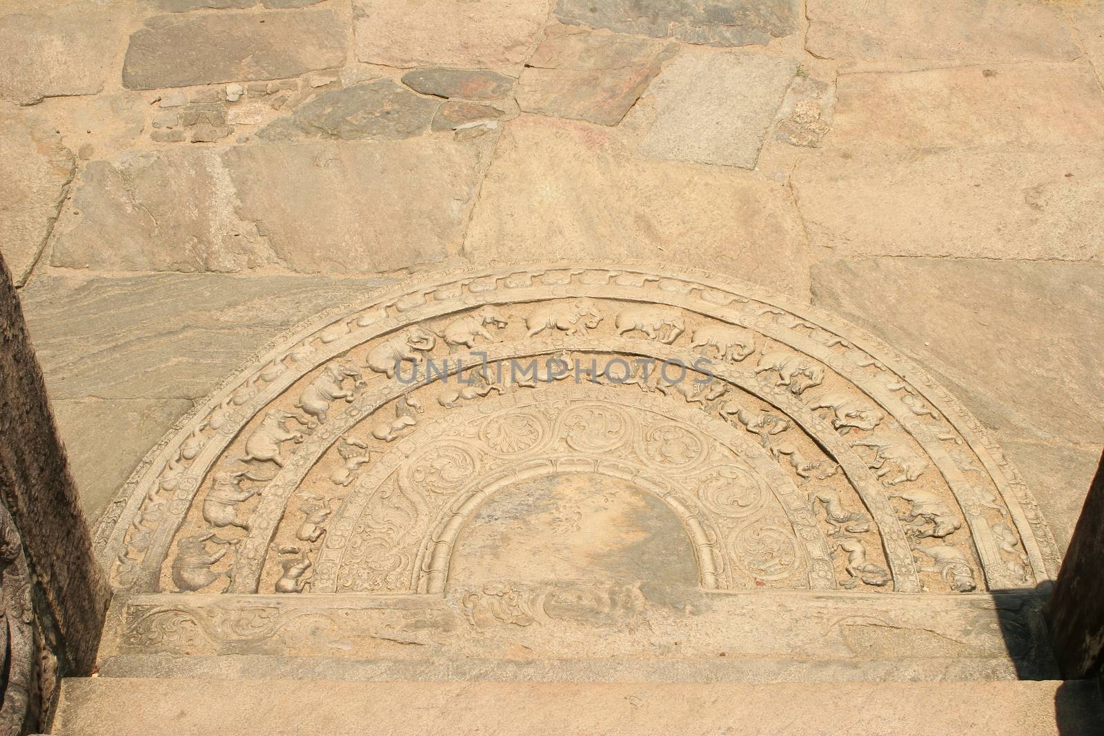 Polonnaruwa Sri Lanka Ancient ruins mandala with elephants at door way entrance by kgboxford