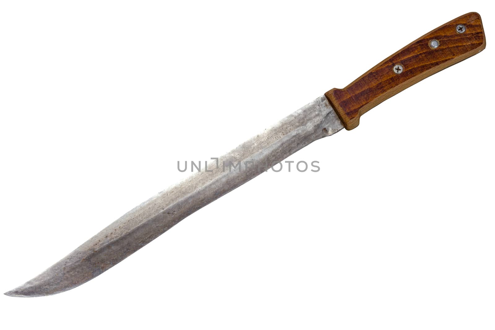 Old long kitchen knive isolated on white background