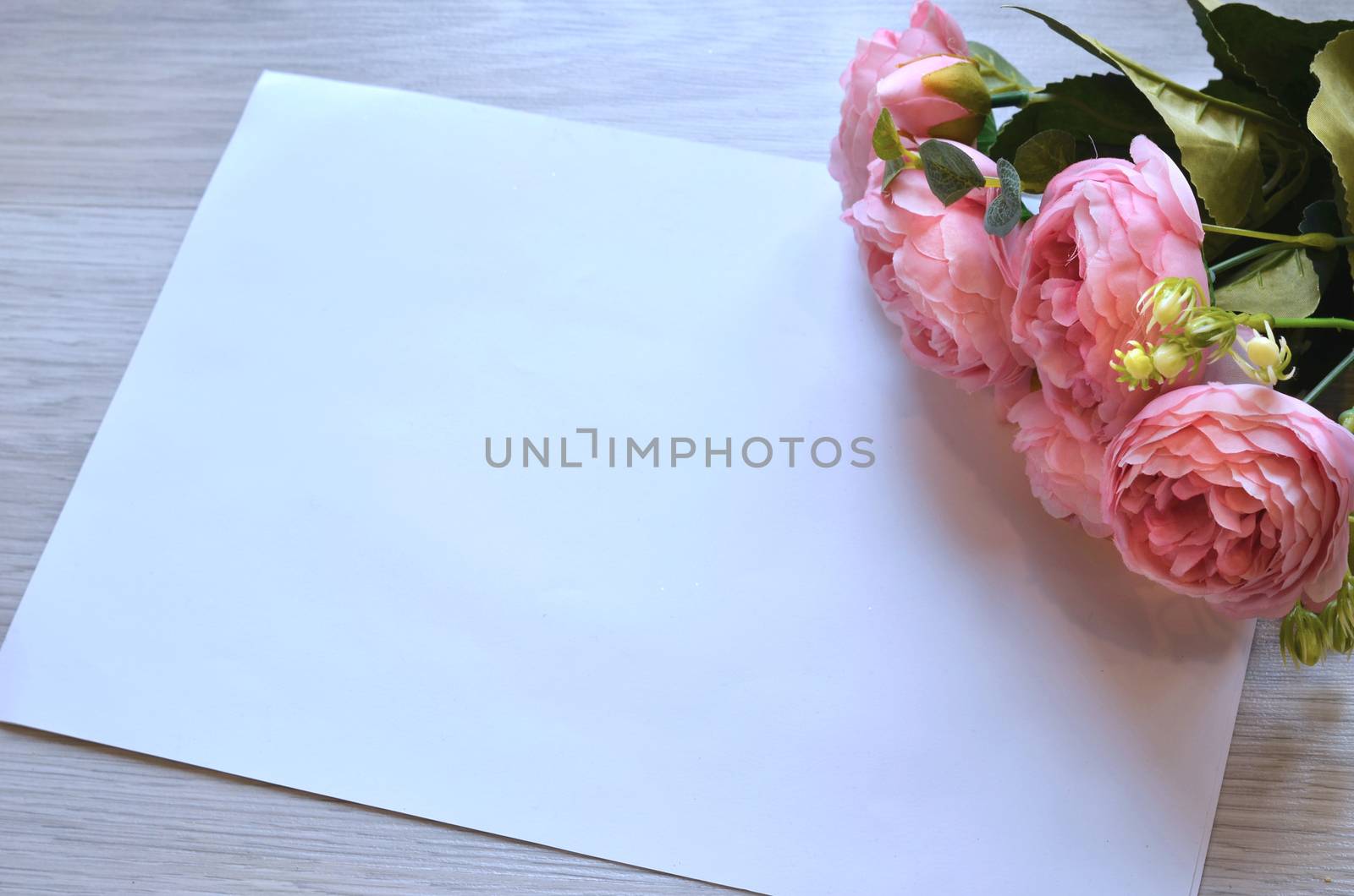 Mockup card with plants. invitation card with environment and details Mockup with postcard and flowers on white background.