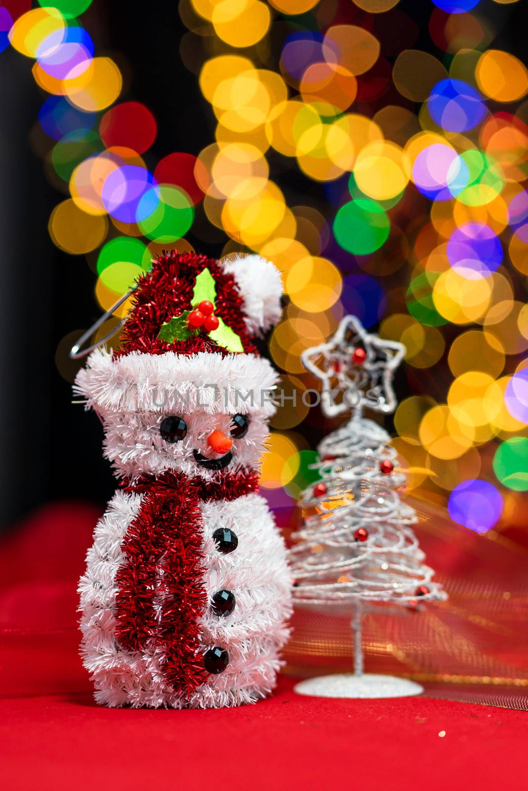 Christmas decoration, Christmas and New Year holidays background, winter season with Christmas ornaments and blurred lights