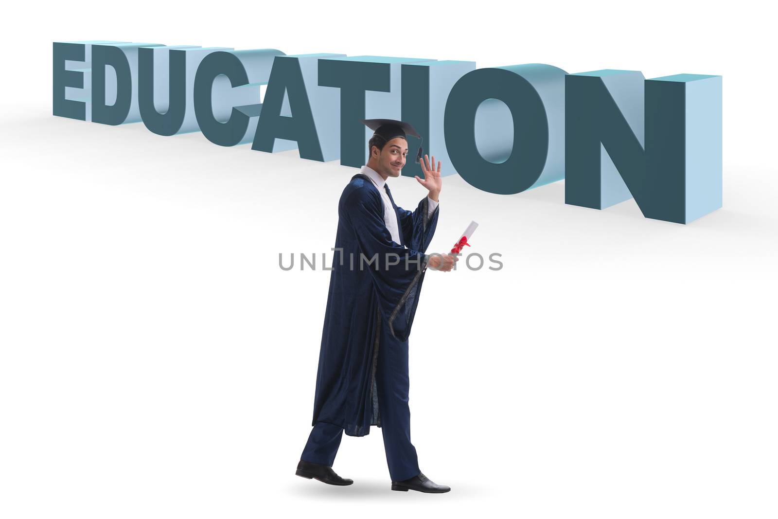 Young graduate in education concept on white