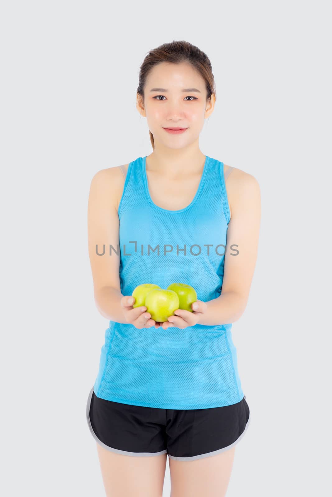 Beautiful portrait young asian woman in sport clothing with sati by nnudoo