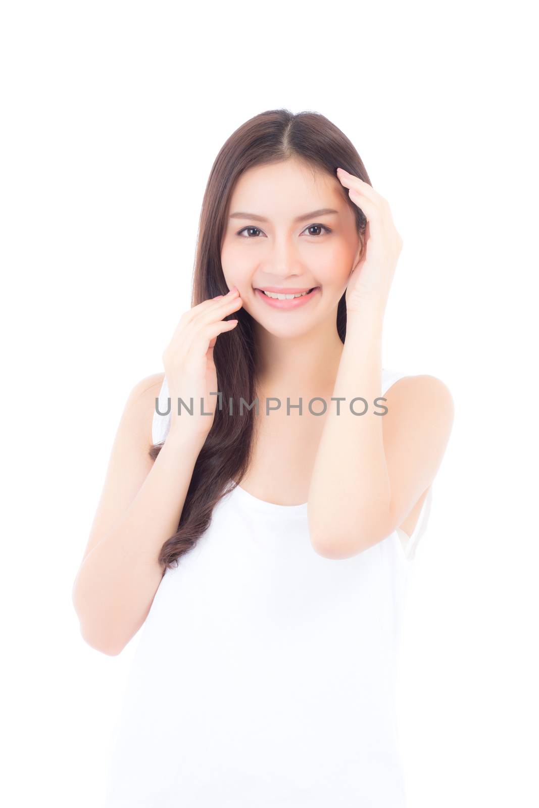 Portrait of beautiful woman asian makeup of cosmetic, girl hand  by nnudoo