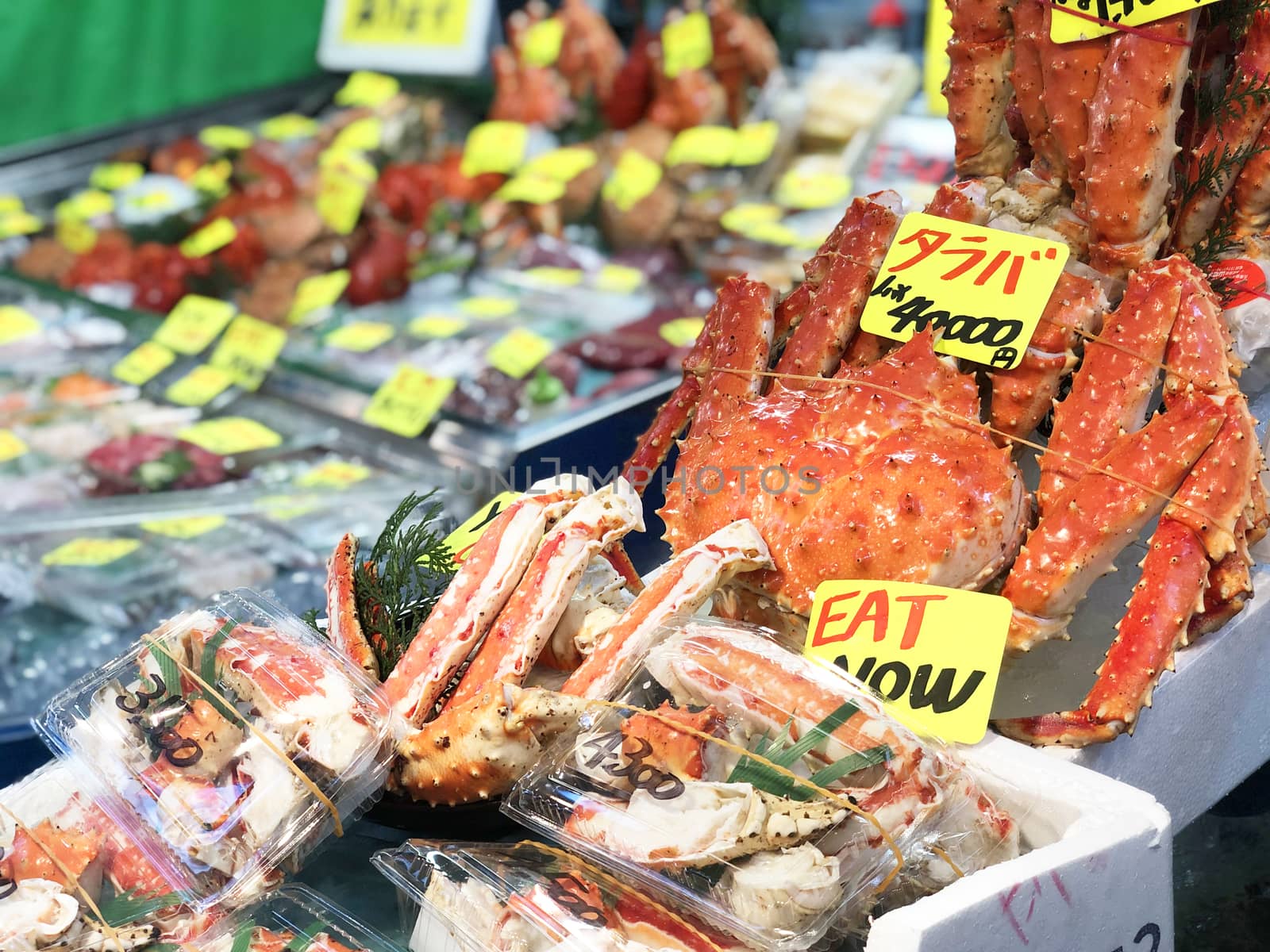 Giant fresh king crab seafood Street food in Tsukiji Fish Market by Surasak