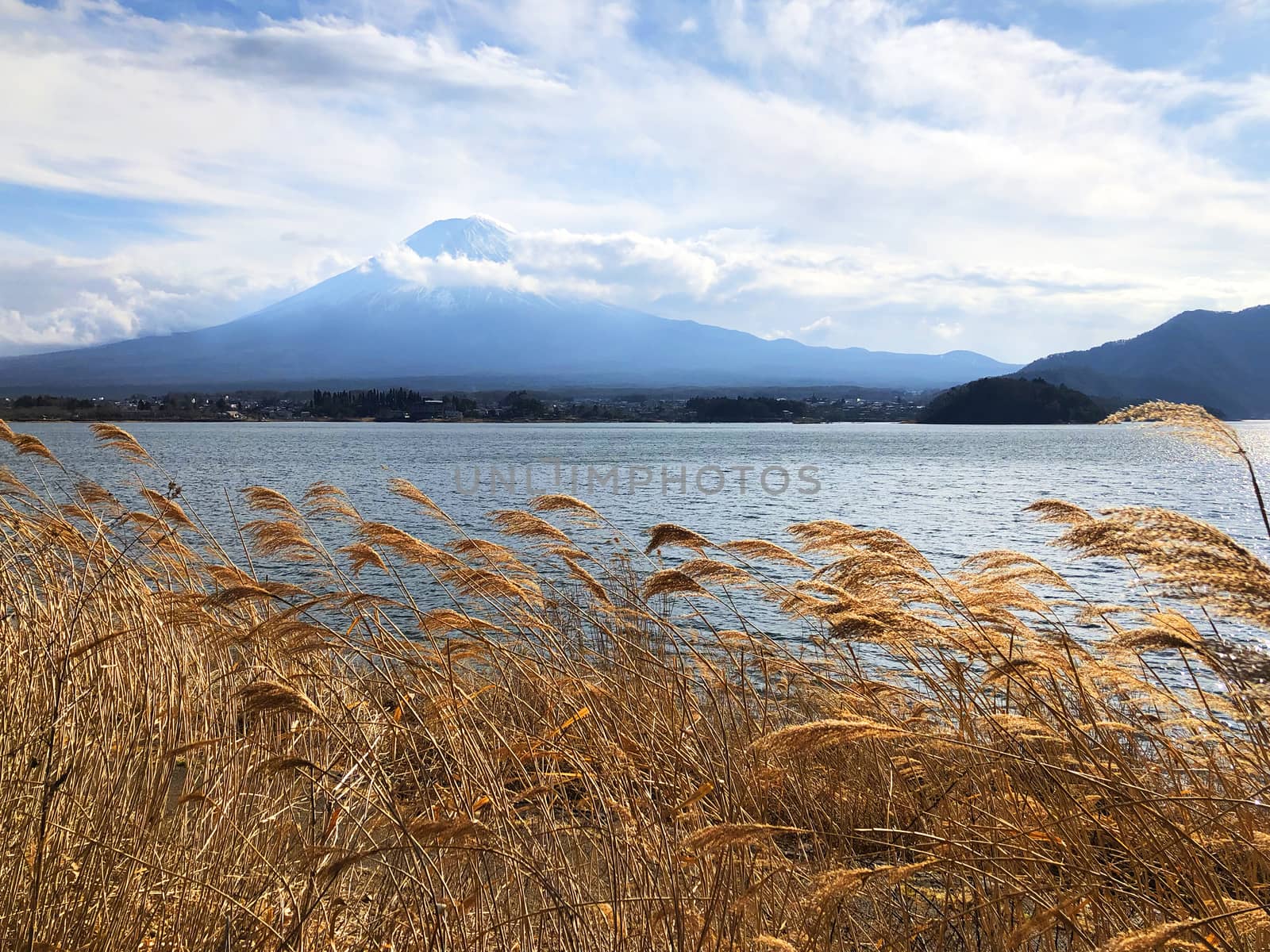 Beautiful view of  Mountain Fuji and Lake Kawaguchiko in Japan by Surasak