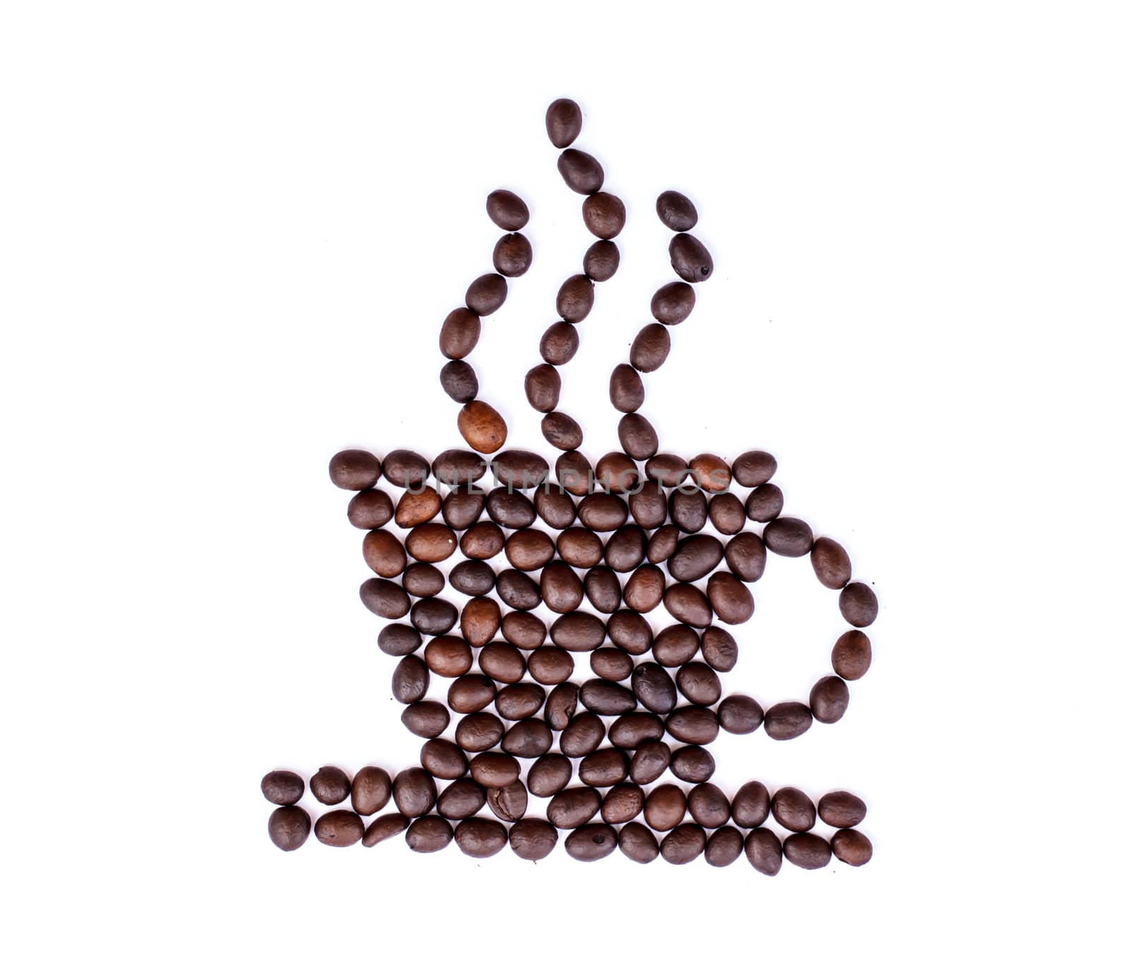 Coffee beans on white background by Praphan