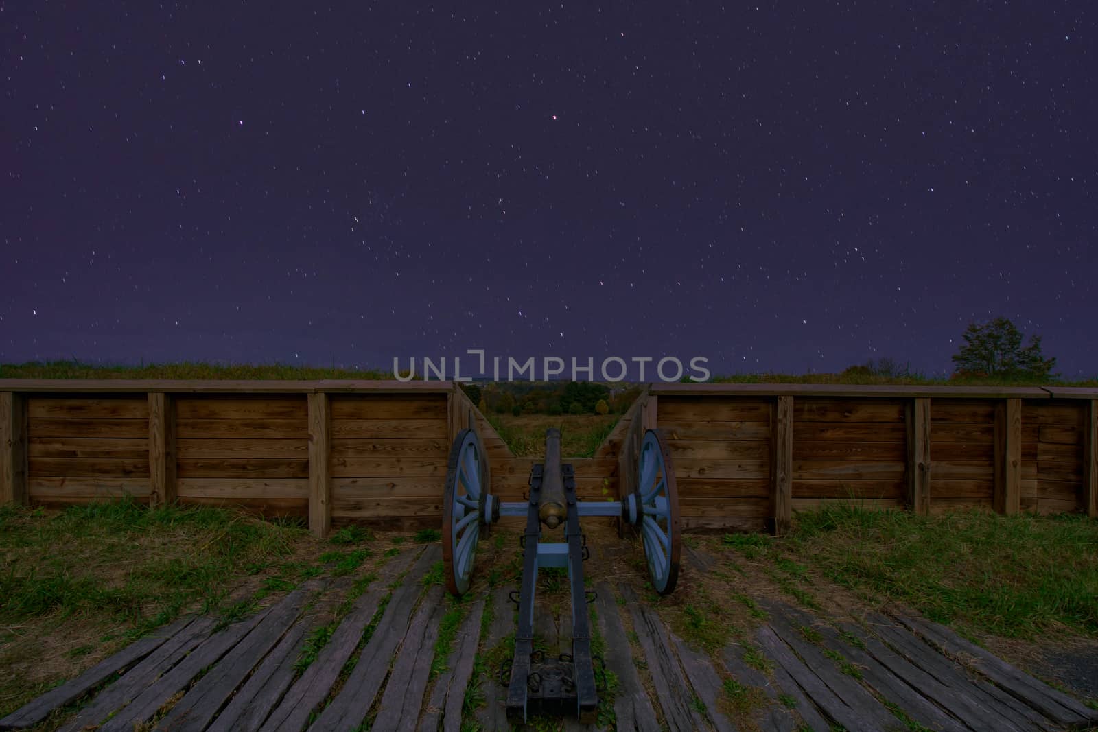 A Cannon at Valley Forge at Night With Stars by bju12290