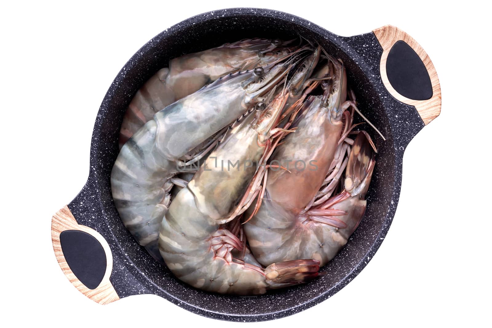 homemade raw salt-baked shrimp or prawn in pot to be cooked, healthy gourmet food recipe, good work from home lunch idea
