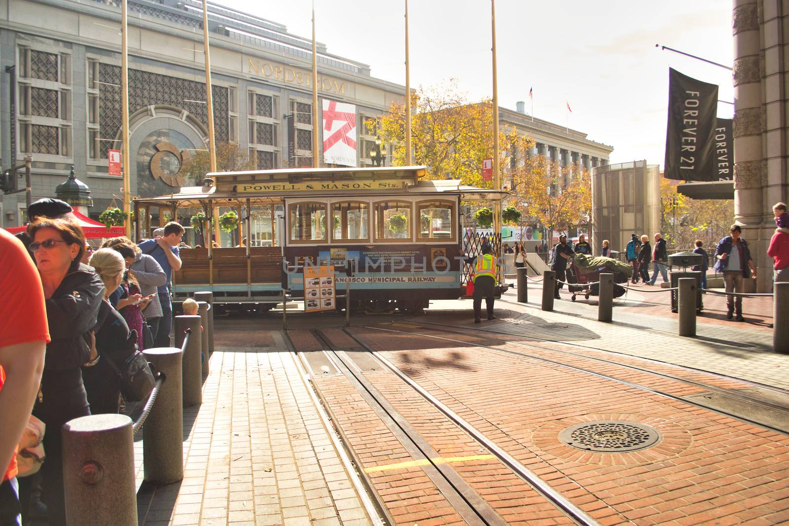 San Francisco, USA, November 2013: Street view on historical cable car tracks in San Francisco, California, United States