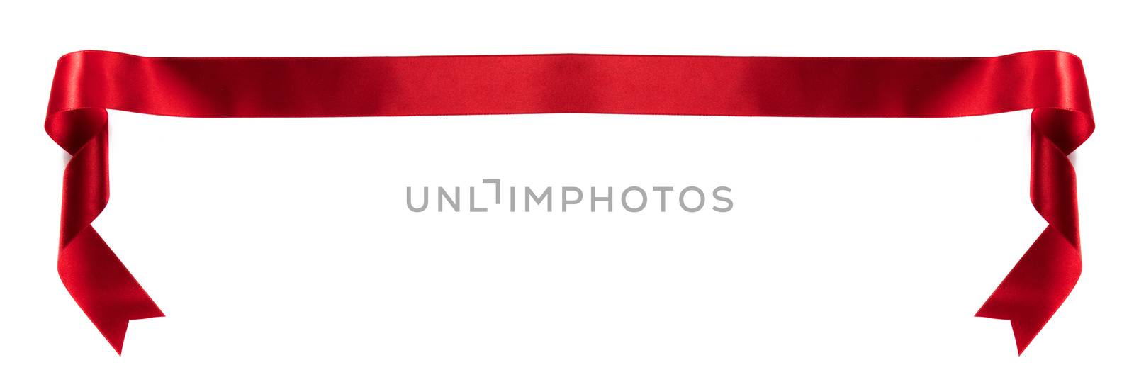 Red satin ribbon banner isolated on white background