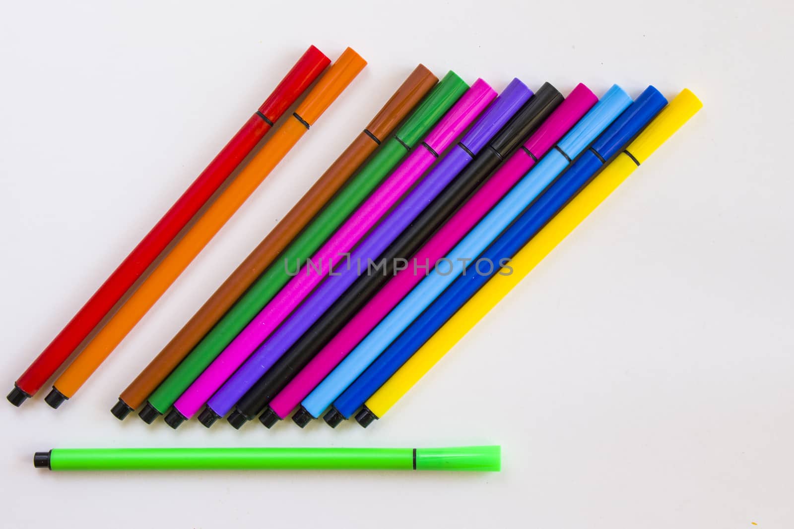 Colorful markets gradient on the white background, markers for painting and drawing, multicolored