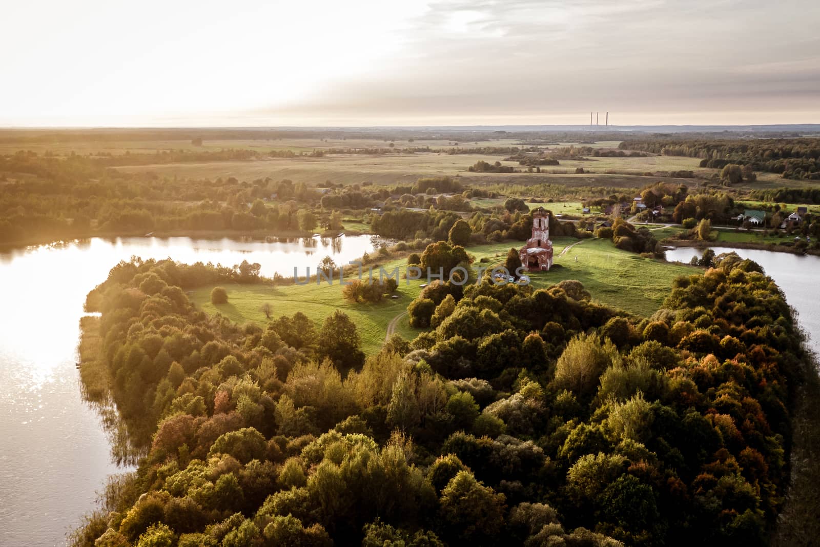 Peninsula at sunset. Drone shot. by 9parusnikov