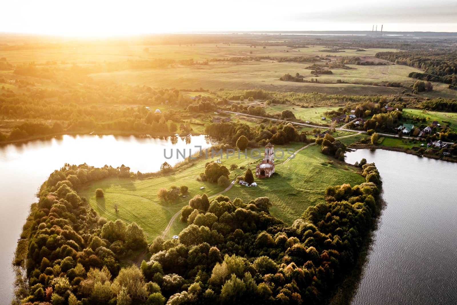 Peninsula at sunset. Drone shot. by 9parusnikov