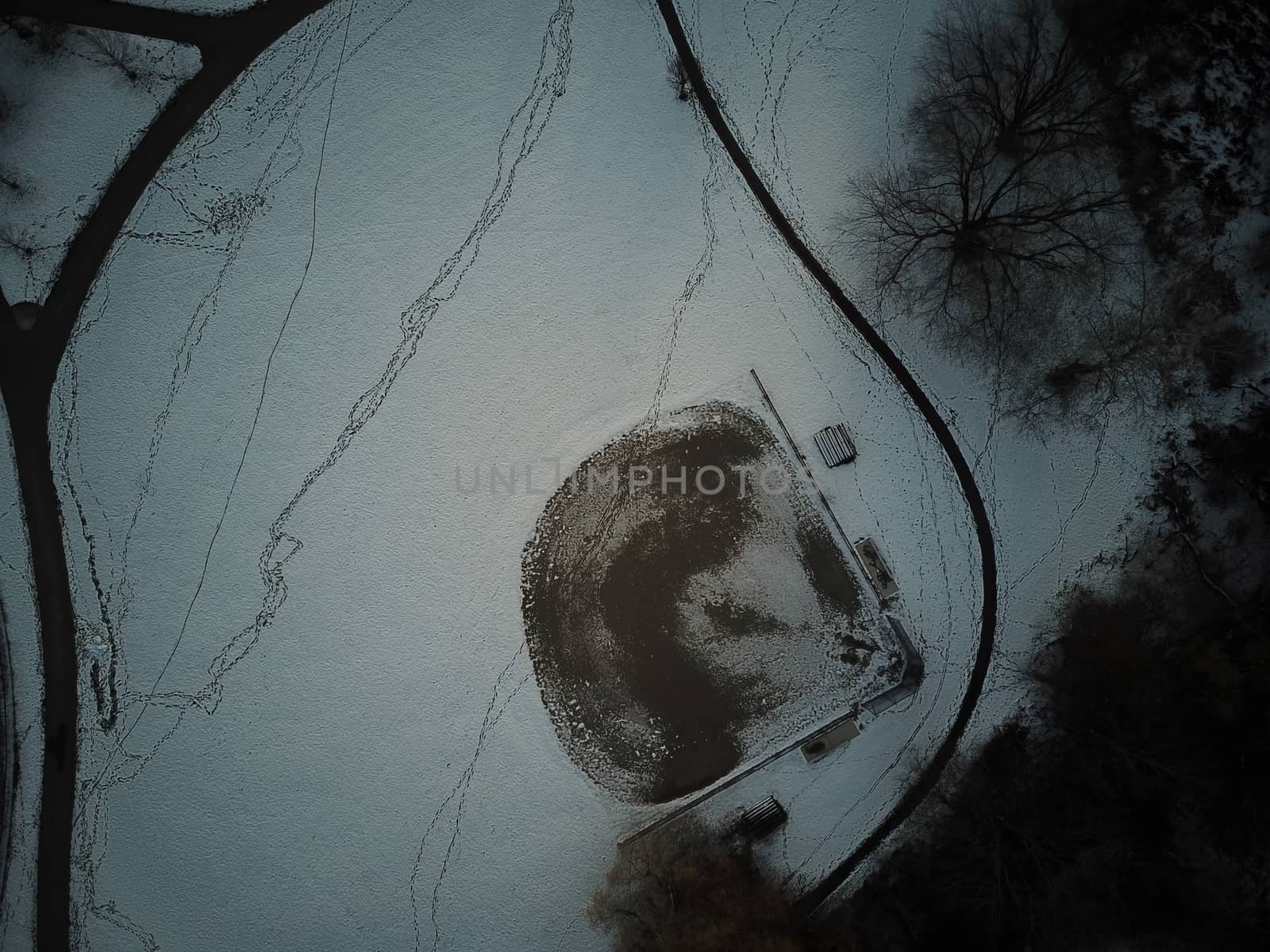 aerial photo of a baseball diamond in the winter. High quality photo