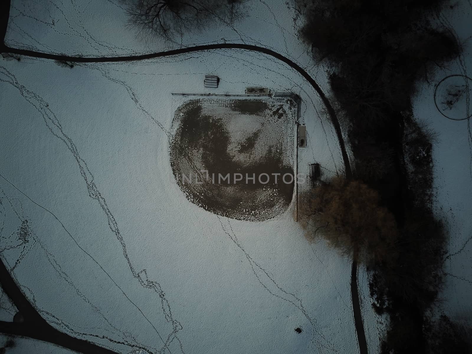 aerial photo of a baseball diamond in the winter by mynewturtle1